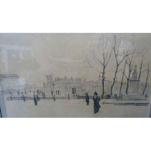 83 - Eugene BiotCity square with figuresWatercolour sketch, framed and glazed, also another watercolour, ... 