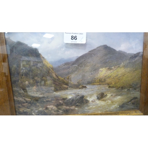 86 - Two Scottish highland landscape prints in gilt frames.  (2)