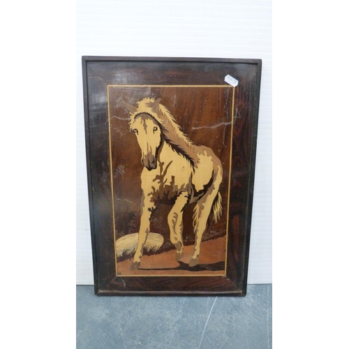 89 - Three Indian hardwood wall panels depicting elephants and horses.  (2)