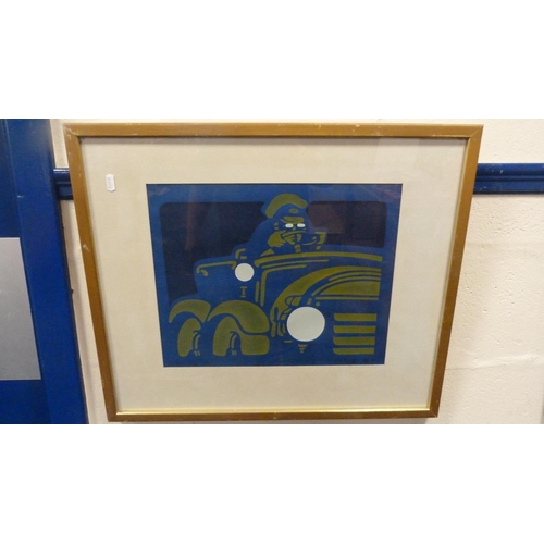 9 - S McFadzeanAbstractsSigned, two screen-type prints, another of a classic racing car by Alex Forsyth,... 