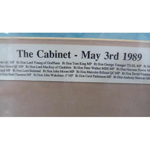 93 - Humorous print of the 1989 Government Cabinet, framed and glazed.