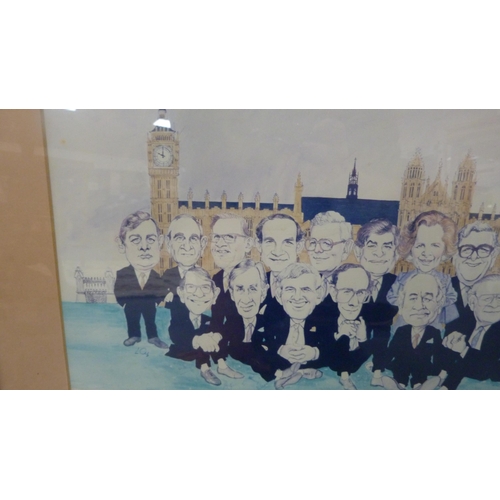 93 - Humorous print of the 1989 Government Cabinet, framed and glazed.