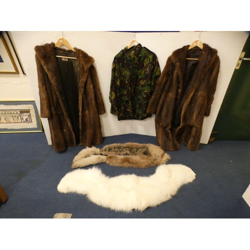 465 - Two simulated fur ladies' coats, one retailed by John Renfrew Ltd, West George St, Glasgow, a simula... 