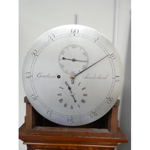 132 - Georgian regulator longcase clock by Gowland (Clement) of Sunderland (1780-1800), the silvered dial ... 