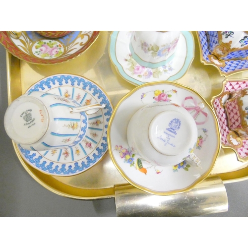 161 - Collection of eleven cabinet cups with saucers, Limoges, Royal Crown Derby, Dresden, etc.