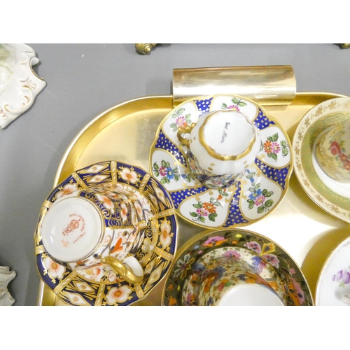 161 - Collection of eleven cabinet cups with saucers, Limoges, Royal Crown Derby, Dresden, etc.