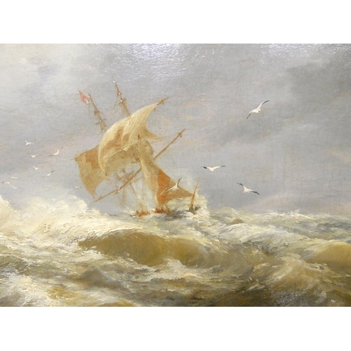 320 - Thomas Bush Hardy (1842 - 1897)A Wreck on Filey Brigg.Oil on canvas.Signed & inscribed.60cms. x ... 