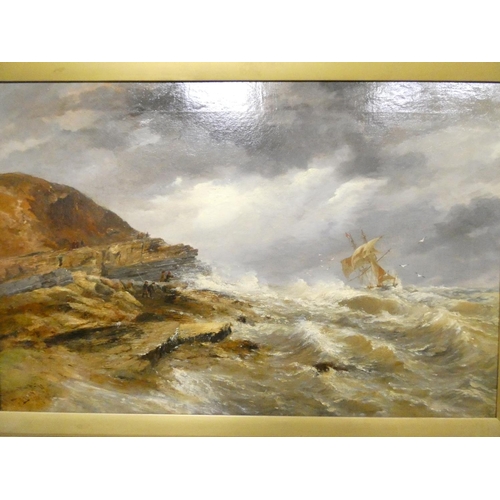 320 - Thomas Bush Hardy (1842 - 1897)A Wreck on Filey Brigg.Oil on canvas.Signed & inscribed.60cms. x ... 