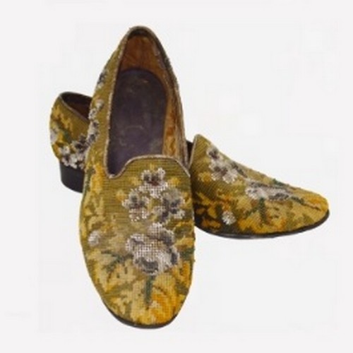 Pair of 19th century point stitched shoes with later soles.