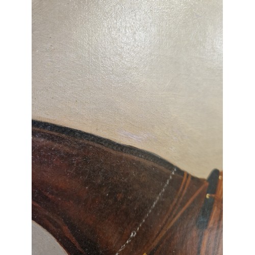 460 - J ClarkSaddled cob in a stableframed oil on canvas49.5cm x 59.5cm