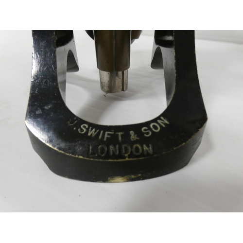 95 - Brass and black lacquered monocular microscope by J Swift & Son of London, c. 1900, approximatel... 