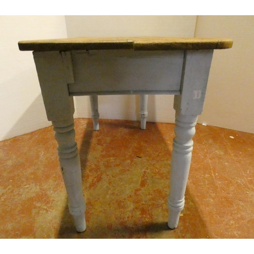 96 - Victorian pine farmhouse table, the frieze and turned legs later painted in blue, 75cm high, 125cm l... 