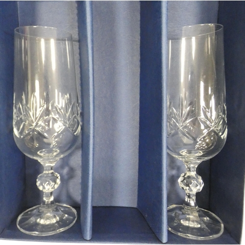 81 - Four boxed sets of crystal glasses to include a set of six Edinburgh Crystal wine glasses, six Bohem... 