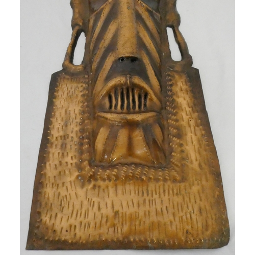 87 - African tribal copper mask, 20th century, 46cm x 19.5cm.