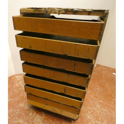 91 - Painted pine bank of eight drawers (a/f), 66cm high, 37cm wide and 38cm deep.