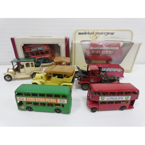 93 - Group of model scale diecast cars and buses, mainly by Lesney, to include a 1911 Ford Model T, 1907 ... 