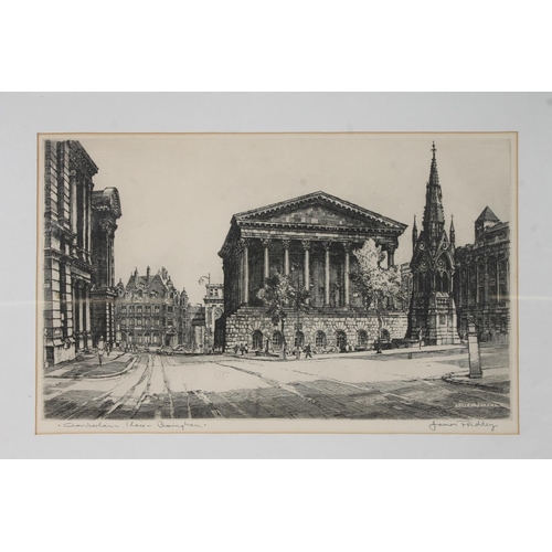 457 - JAMES PRIDDEY (British 1916-1980), Chamberlain Place Birmingham, etching, signed lower right, 30cm x... 