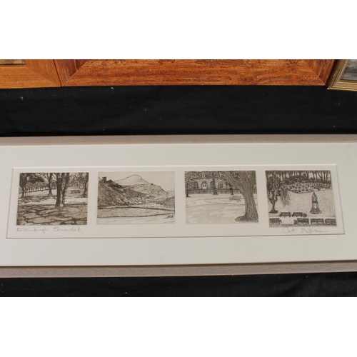 473 - CAT OUTRAM, Edinburgh Quartet, etching, pencil signed lower right, frame 20cm x 57cm.E MCCREADIE of ... 