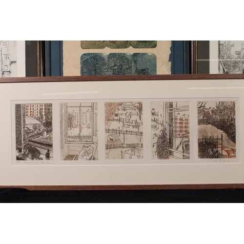 477 - CAT OUTRAM, Tenement Gardens, colured etching, limited edition 3/30, pencil signed lower right, fram... 