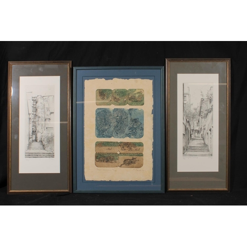 477 - CAT OUTRAM, Tenement Gardens, colured etching, limited edition 3/30, pencil signed lower right, fram... 