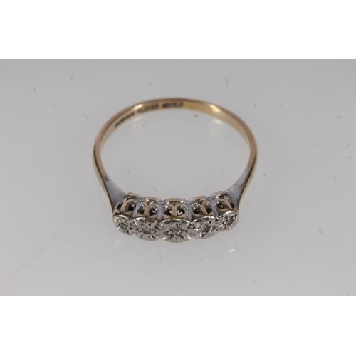 502 - 9ct gold and five stone illusion set diamond ring, 2.0g.