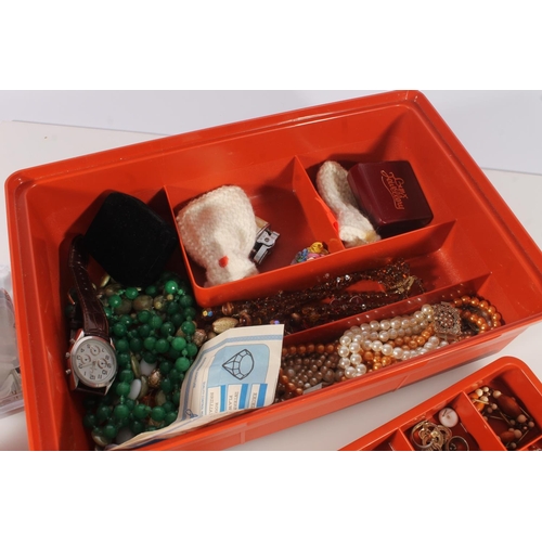 527 - Box of costume jewellery, dress watches etc.