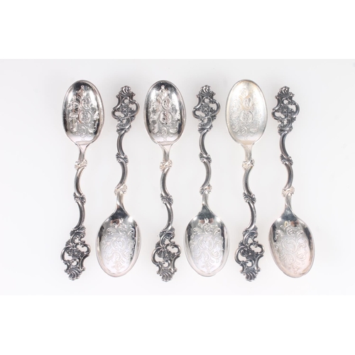 548 - Set of six Norwegian white metal coffee spoons marked TH. Marthinsen Sterling Norway 356, 61g.