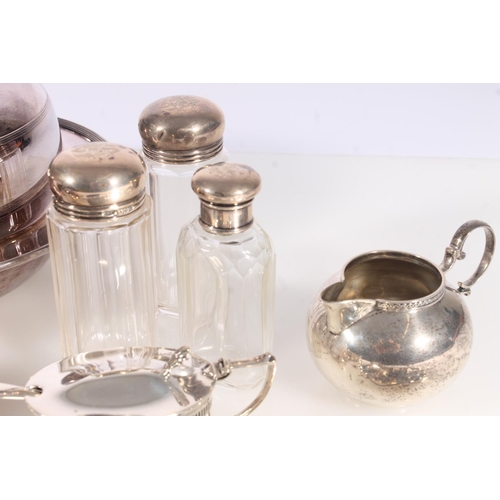 549 - Selection of hallmarked silver incl. cruet sets, candlesticks etc. together with a silver plated muf... 