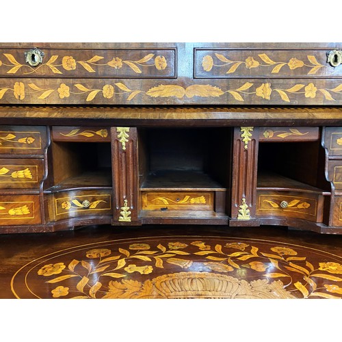 533 - Dutch 19th century marquetry roll top chest, with three drawers, 124 x 123.5 x 57 cm