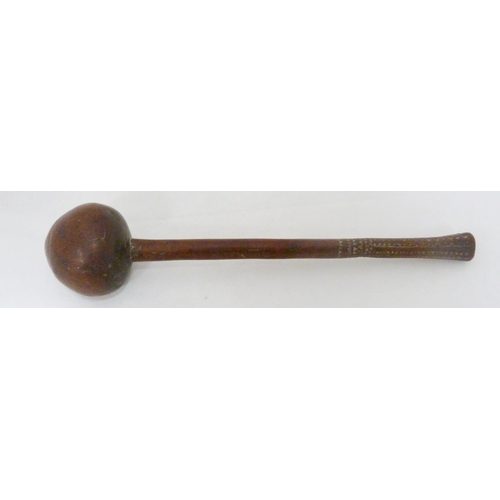 350 - Tribal Interest Fiji throwing club (ula drisia), Melanesia tribe, with coconut-shaped head, incised ... 