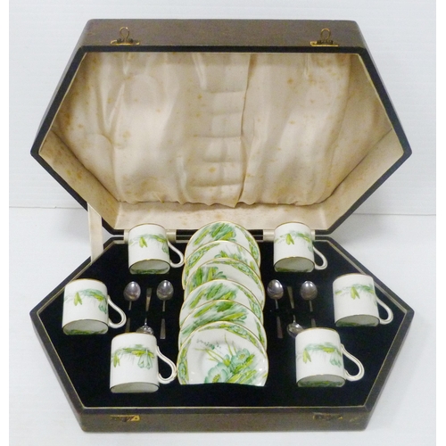 329 - Royal Paragon porcelain six-piece coffee set decorated with green-painted lily pads to the coffee ca... 