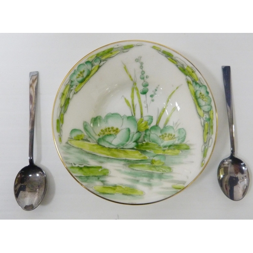 329 - Royal Paragon porcelain six-piece coffee set decorated with green-painted lily pads to the coffee ca... 