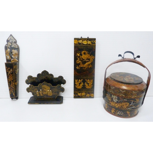 364 - Group of Chinese export lacquered wares, c. early 20th century and later, to include a wedding baske... 