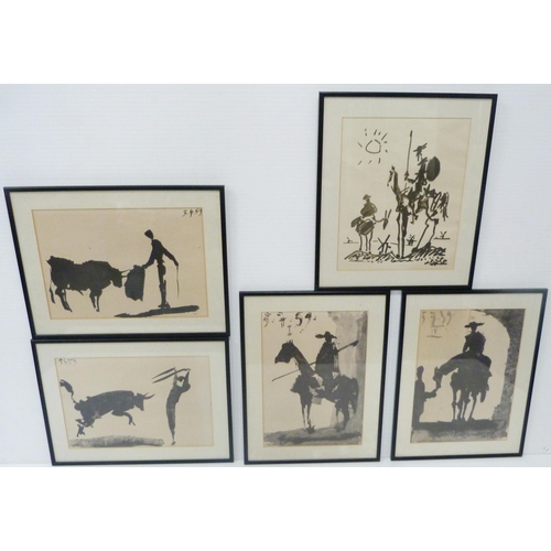 425 - After Pablo Picasso (Spanish, 1881 - 1973)'Toros y Toreros' and 'Don Quichote'Five lithographs, c. 1... 