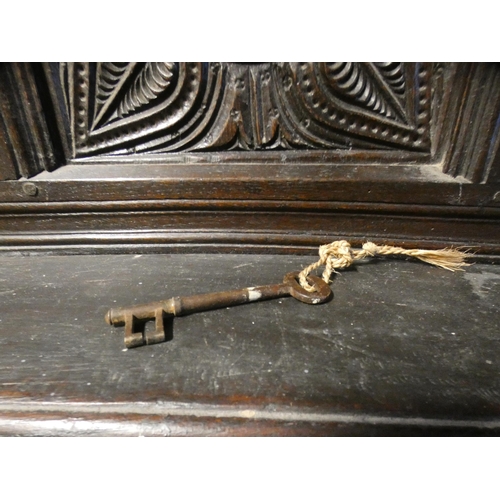 556 - William & Mary-style antique oak court cupboard, c. late 17th/early 18th century, with three car... 