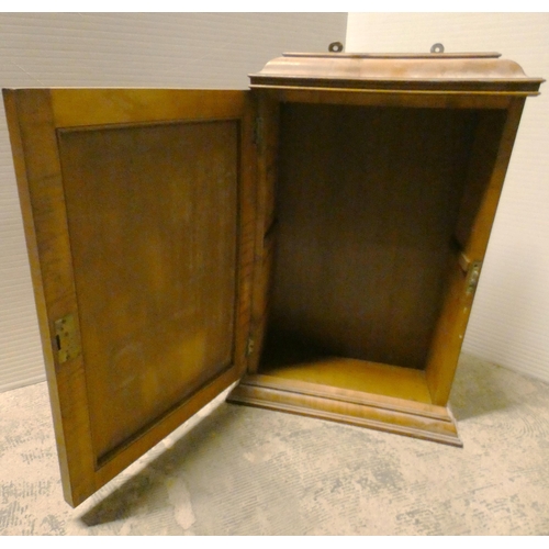 558 - Victorian satinwood apprentice-style wall cupboard with caddy top above an inlaid door, on plinth ba... 