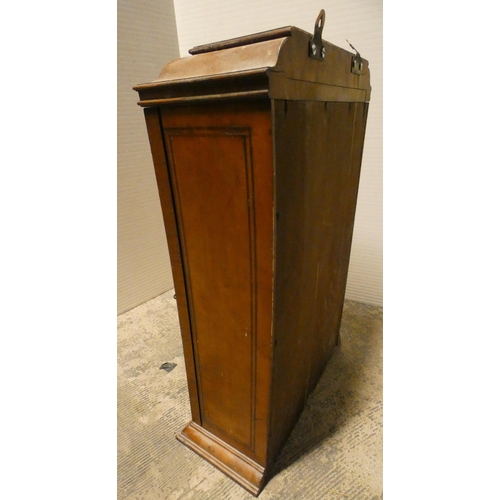 558 - Victorian satinwood apprentice-style wall cupboard with caddy top above an inlaid door, on plinth ba... 