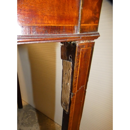 559 - Georgian mahogany writing table with later tooled inset above single short drawer, inlaid stringing ... 