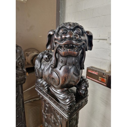 538 - Pair of carved hardwood Chinese foo dogs.128cm high