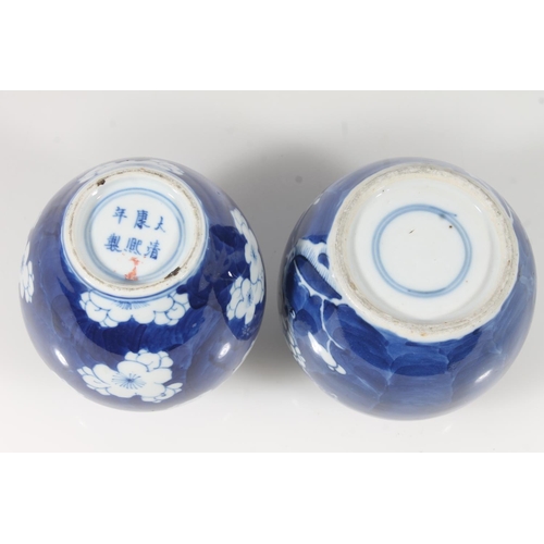 104 - Two Chinese porcelain small ginger jars decorated with prunus, max H13cm.