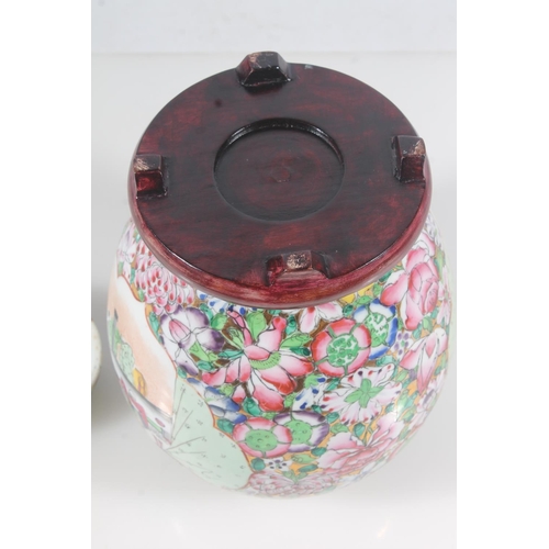 12 - Chinese Peranakan type porcelain ginger jar, mid 20thC, affixed to wooden base, H25cm.