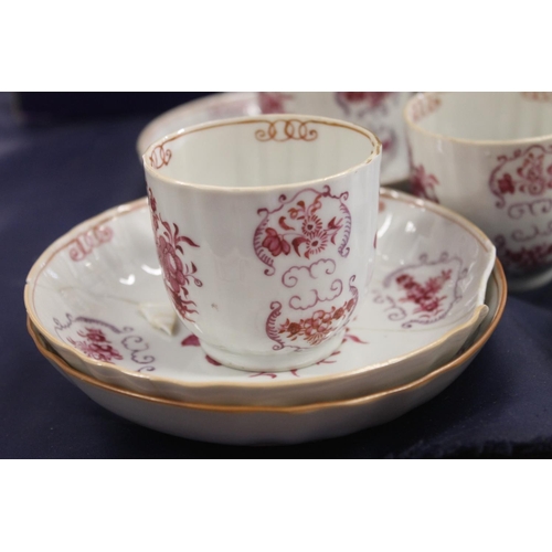 122 - Five English New Hall style early 19th century porcelain tea bowls and saucers.