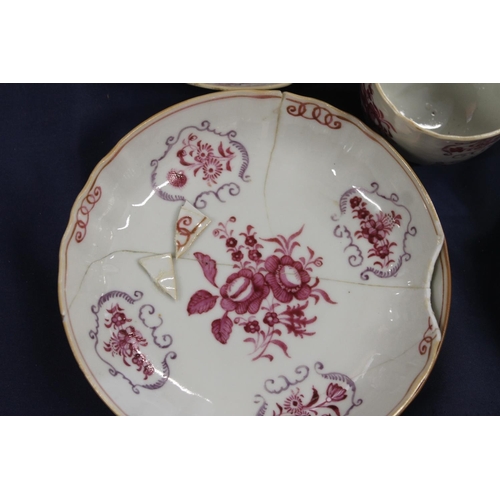 122 - Five English New Hall style early 19th century porcelain tea bowls and saucers.