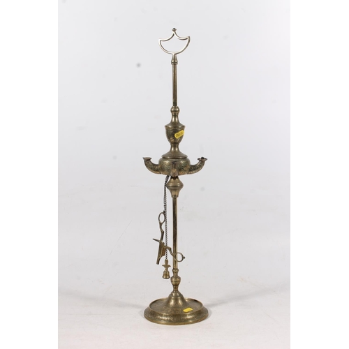 130 - Indo-Persian brass four branch oil lamp.