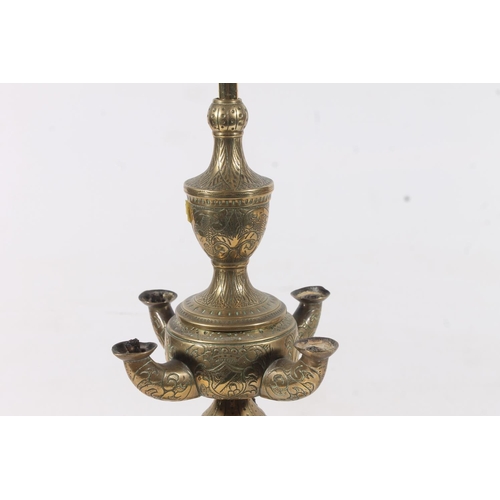 130 - Indo-Persian brass four branch oil lamp.