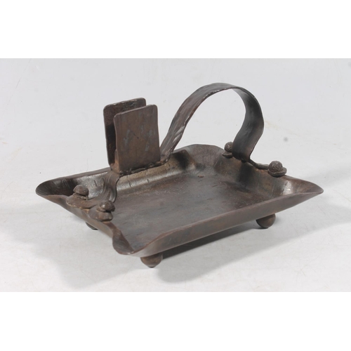 131 - Wrought metal tray with integral match box holder, L23cm.