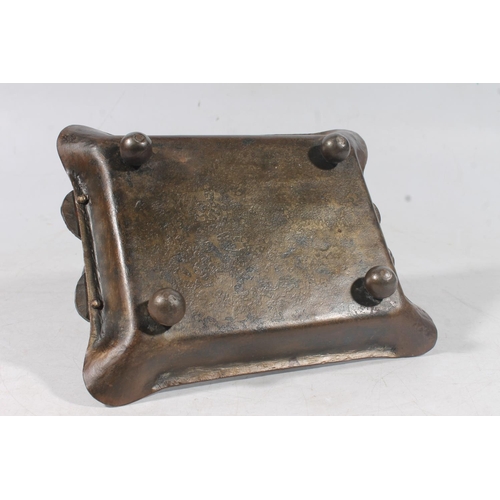 131 - Wrought metal tray with integral match box holder, L23cm.