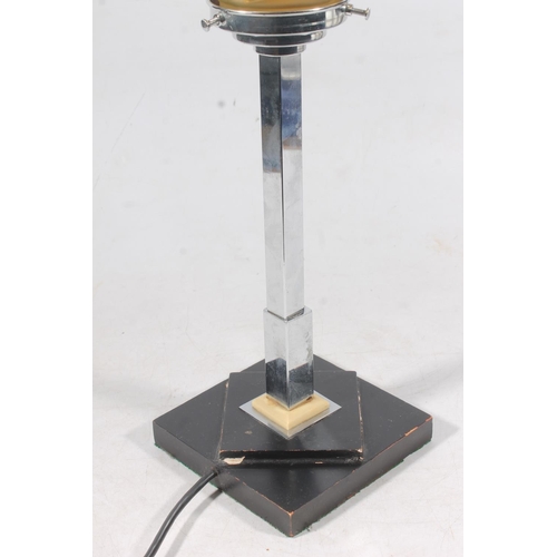 139 - Art Deco chromed table lamp with geometric glass shade, H49cm.