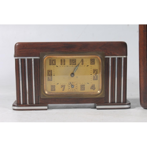 140 - French Art Deco small mantel clock and a small wooden cabinet