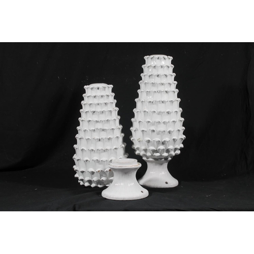 151 - Pair of white glazed pottery pineapple table lamps, 49cm tall. (2)